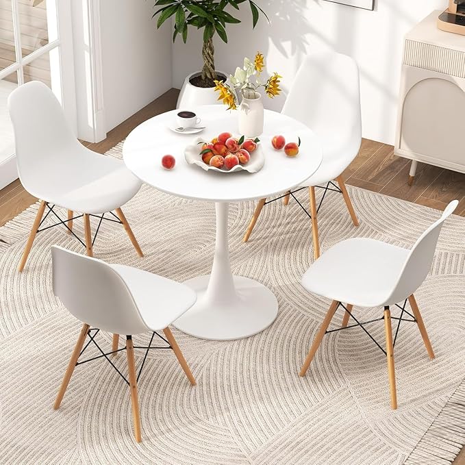 ERGOMASTER 32 Inches Round Dining Table, Modern Tulip Kitchen Table for 2 to 4 Person, Metal Round Pedestal Table for Apartment, Small Space, Cafe (White)