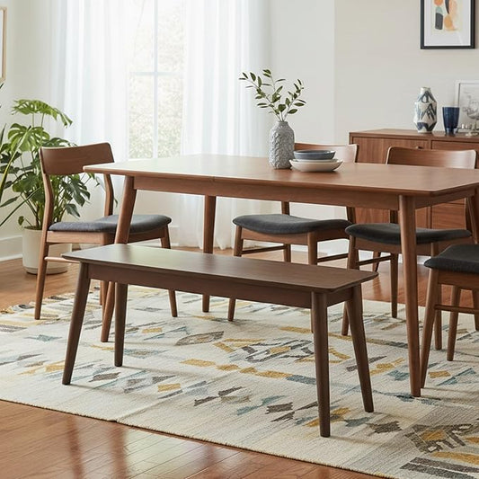 Alaterre Furniture Calais Dining – Mid Century Modern 46-Inch Solid Wood Dining Bench – Entryway Bench with Minimalist Design for Entryway, Dining Room, Kitchen, or Bedroom (Walnut Finish)