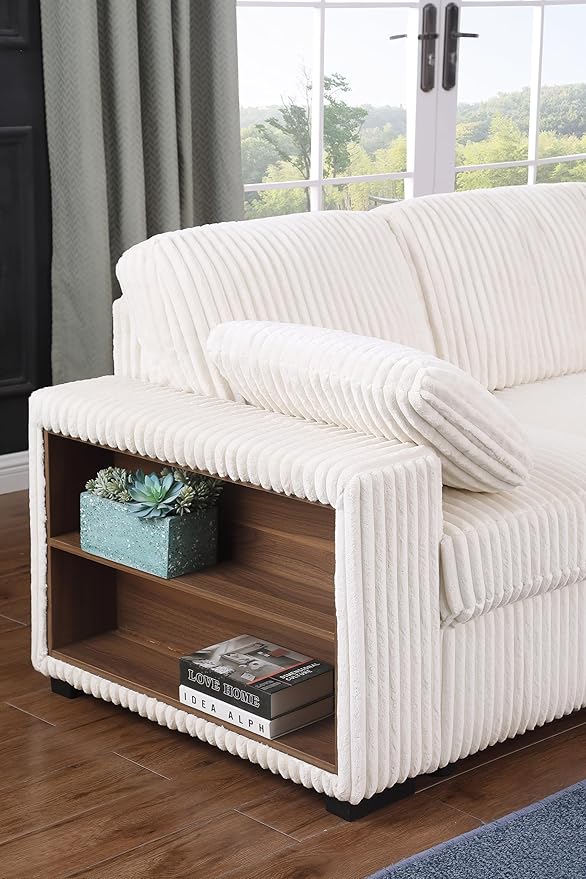 ERYE 117-Inch Oversized U-Shaped Pull Out Sleeper Couch Bed, Modern U Shaped Sleeper Sectional Sofa Corner Convertible Sofa Bed with Storage Chaise and Cabinet for Living Room