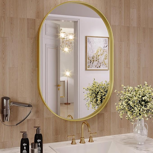 Oval Mirror, 26"×38" Gold Oval Bathroom Mirror for Bathroom, Gold Vanity Mirror for Wall, Entryway, Living Room, Wall Mount Mirrors Hangs Vertical or Horizontal