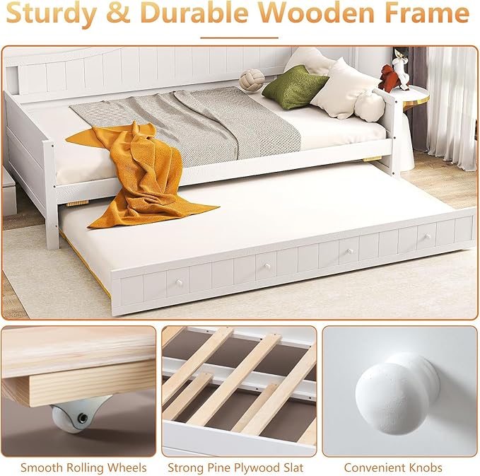 DUMOS Twin Bed Frame with Headboard, No Box Spring Needed, Linen Upholstered Platform Bed Frame with Wood Slats Support, Noise Free, Perfect for a Peaceful Night's Sleep, Twin