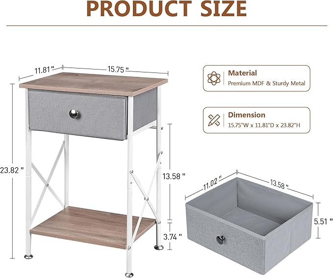 VECELO Night Stand Set of 2, Nightstand, Small End Table for Small Spaces, Wood Side Table for Living Room, Bedside Table with Drawer for Bedroom, Easy Assembly, Light Brown
