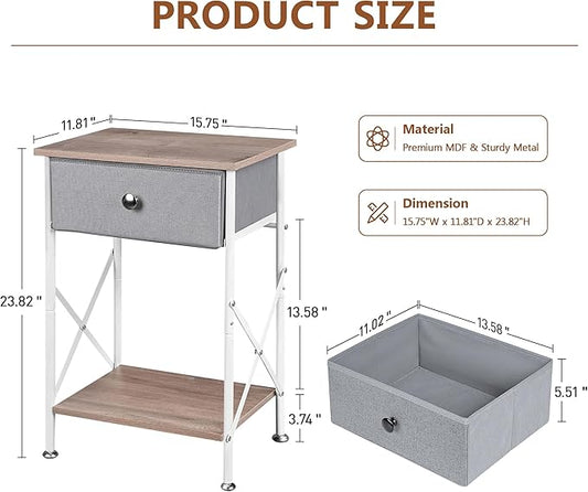 VECELO Night Stand, Small End Table for Small Spaces, Wood Side Table for Living Room, Bedside Table with Drawer for Bedroom, Easy Assembly, Light Brown