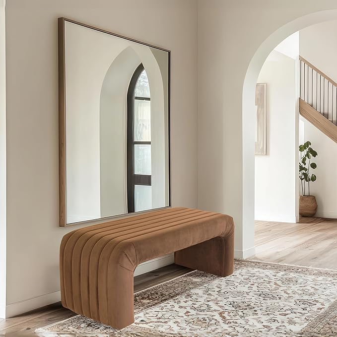 Spatial Order Modern Arch Channel Bench | Bench for Living Room & Bedroom | Decorative Home Furniture - Rust Orange Velvet