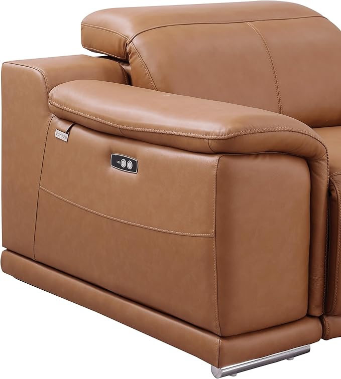 BlackJack Furniture Venice Top Grain Italian Leather Power Recline 5 Piece Sofa - 134" Theater Seating Modern Couch for Living Room Apartment Lounge Home with Adjustable Headrests & USB Port, Cognac