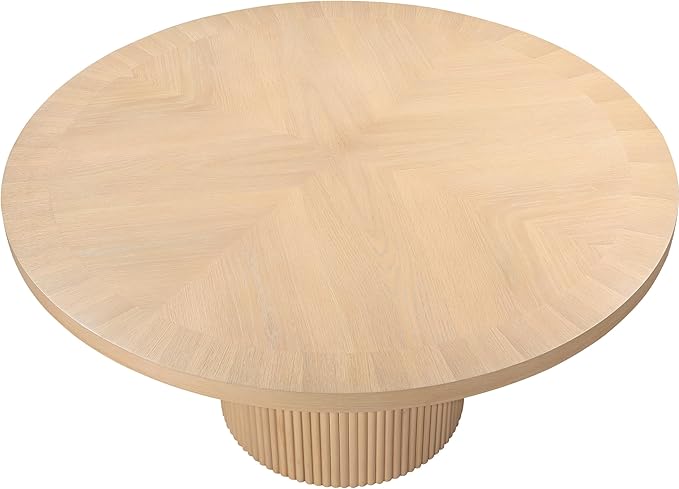 Meridian Furniture 730Oak-T Belinda Collection Modern | Contemporary Dining Table with Solid Wood Base, Natural Finish Oak Wood Veneer, Round Top, Fluted Base, 60" W x 60" D x 30" H, Natural