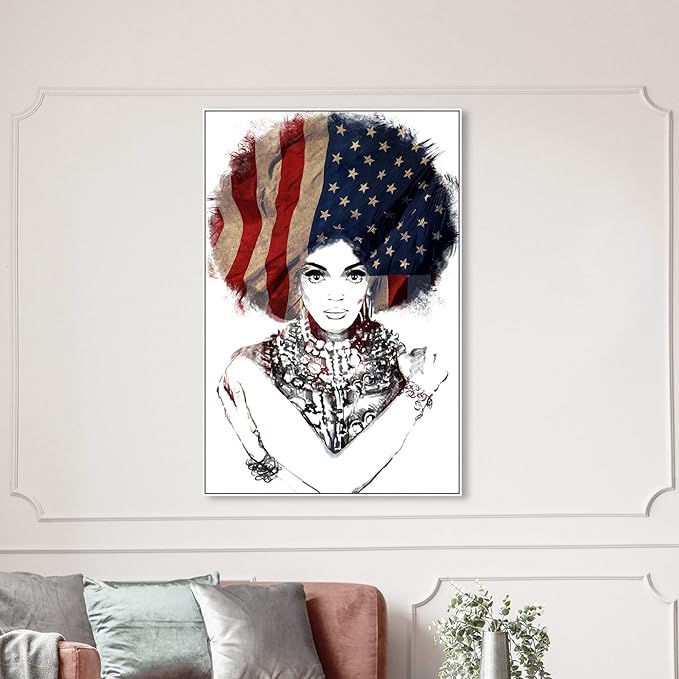 The Oliver Gal Artist Co. People Framed Wall Art Canvas Prints 'New American Woman' Portraits Home Décor, 36" x 54", White, Black