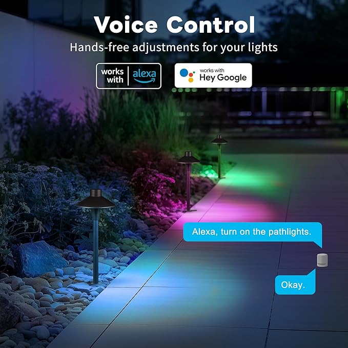 Chrisrmas Smart Outdoor Path Light RGBCW, 12V App Control Landscape Pathway Lights LED, Low Voltage Pathlight IP65 Waterproof Wired, Hat Aluminum ORB for Backyard Holiday Decor (6 Pack)