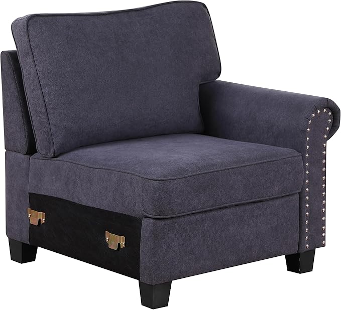 Ball & Cast 116" L-Shaped Sectional Couch with Movable Ottoman & Nailhead Trim Armrest,7 Seat Chenille Upholstered Sofa W/ 6 Throw Pillows,DIY Combination,Comfy Sectionals Set for Living Room,Gray