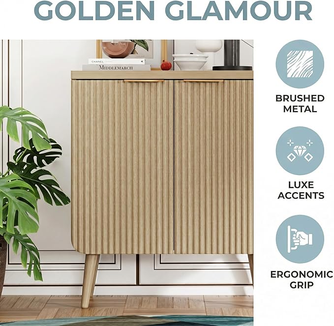 FONTOI 23.6" Wood Fluted Buffet Cabinet with 2 Doors & Storage - Multifunctional Kitchen Sideboard Credenza for Living Room & Entryway, Oak