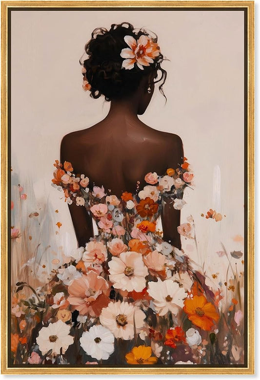 Autumn Bloom Dress Canvas Print Fashion Wall Decor by Art Remedy, Gold Frame, 16 x 24