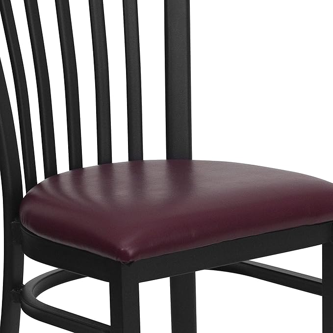 Flash Furniture 4 Pack HERCULES Series Black School House Back Metal Restaurant Chair - Burgundy Vinyl Seat