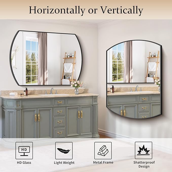Bathroom Mirror, 36x48 Inch Black Oval Large Wall Mounted Mirror with Thin Metal Frame, Modern Bathroom Vanity Mirrors for Over Sink, Entryway, Living Room, Bedroom