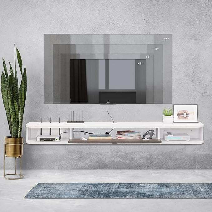 Pmnianhua Modern Floating TV Stand, 47'' Wall-Mounted Media Console with Storage for Bedroom, Living Room (Grey-White) | Modern, Wall-Mounted, with Storage