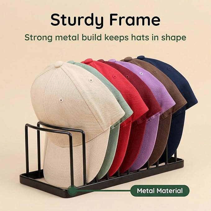 Hat Organizer for Baseball Caps - Space Saving Hat Stand Hold 20 Caps - Premium Metal Hat Rack for Baseball Caps Display & Organizer Neat and Orderly for Closet