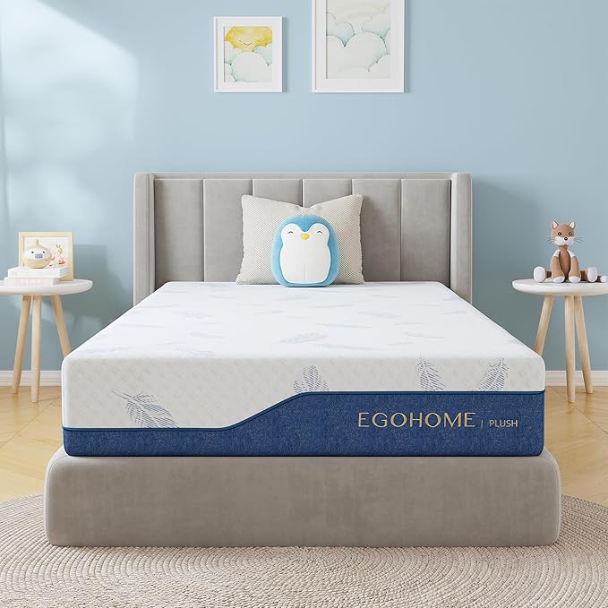 EGOHOME Plush Full Size Mattress 14 Inch Memory Foam Mattresses Bed in a Box with Gel Foam and Removeable Fiberglass Free Cover for Cool Sleep and Back Pain Relief, CertiPUR-US Certified, Blue
