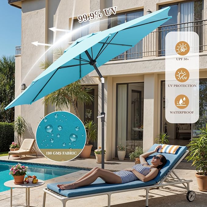 Sannwsg Outdoor Patio Umbrella,Table Umbrella with Push Button Tilt and Crank,Market Umbrella with 8 Sturdy Ribs,Yard Umbrella