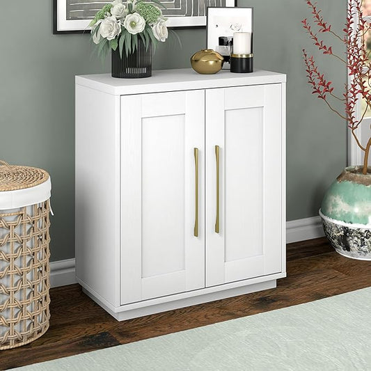 Henn&Hart 28" Accent Cabinet, Modern Sideboard Buffet Cabinet with 2 Panel Doors, an Adjustable Shelf and Cable Management Cut-Out for Living Room, Dining Room, Bedroom or Entryway, White