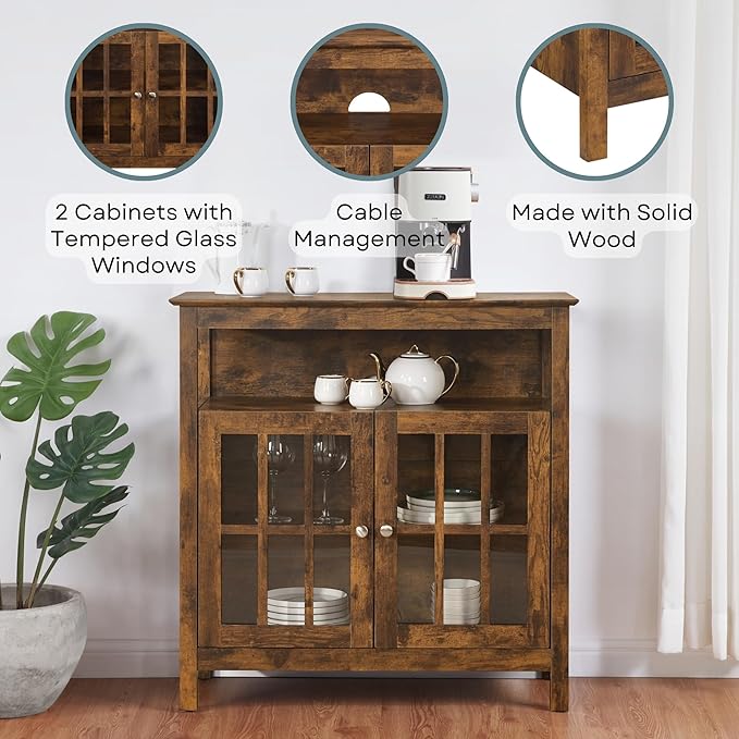 Convenience Concepts Big Sur Highboy TV Stand 36" - Modern Entertainment Center For TVs up to 40", Storage Cabinet for Dining, Living Room, & Entryway, Console Hall Table with Shelves, Barnwood