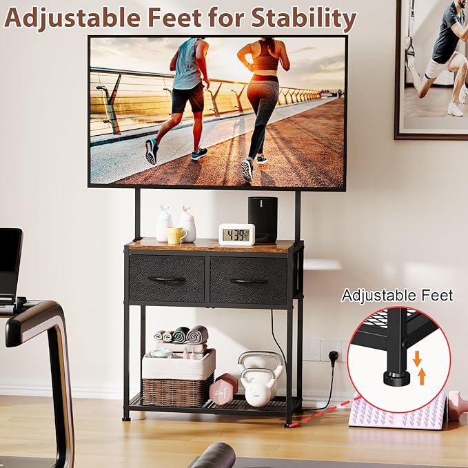 23-50 Inch Corner TV Stand with Mount and 2 Fabric Drawers, Floor Small TV Stand for Bedroom Living Room, Entertainment Center with Storage Shelves, Television Stands TV Console Table, Black & Brown