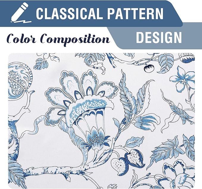 H.VERSAILTEX Blackout Curtains 84 Inch Length 2 Panels Set Floral Print Curtain Drapes for Living Room Thermal Insulated Grommet Window Curtains for Bedroom - Traditional Floral in Storm Blue