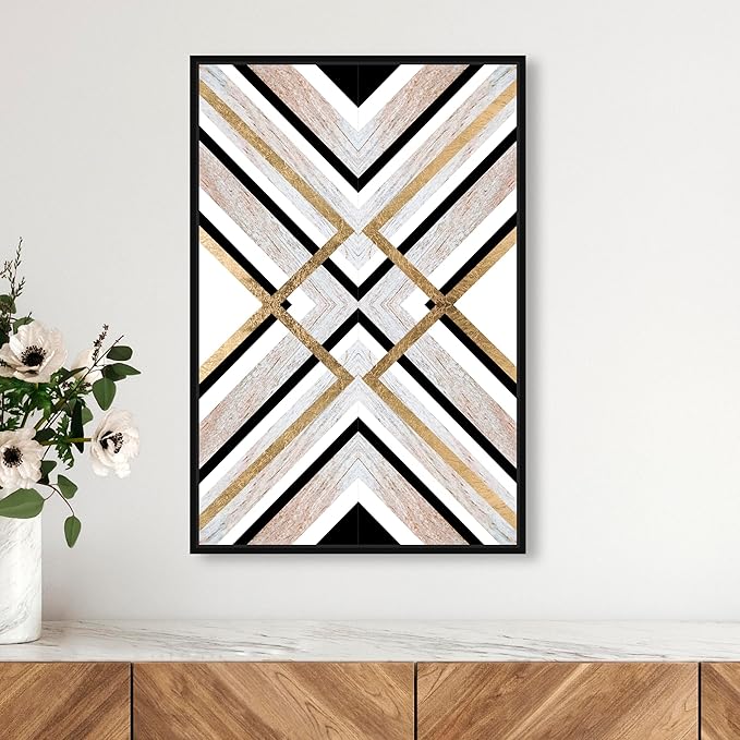 The Oliver Gal Artist Co. Abstract Framed Wall Art Canvas Prints 'Earthy Lux' Geometric Home Décor, 16" x 24", Brown, Gold