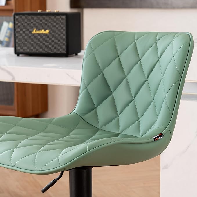 YOUNUOKE Bar Stools Set of 2 with Back Modern Faux Leather Swivel Counter Height Barstools Adjustable Tall Bar Stool Chairs for Kitchen Islands, Sea Green