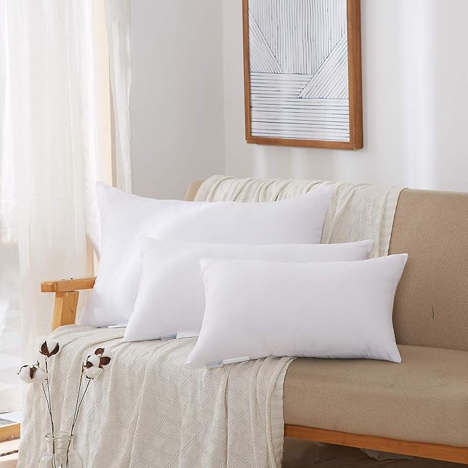 Acanva Fluffy Pillow Insert for Bed Sleeping, Decorative Stuffer Cushion Sham Filler, 12x24 Inch, White