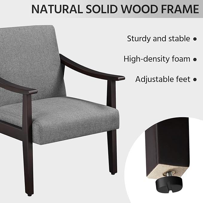 Yaheetech Accent Chair, Mid-Century Living Room Chair, Modern Linen Fabric Side Chair with High Back for Living Room/Office/Bedroom, Minimalist, Dark Gray