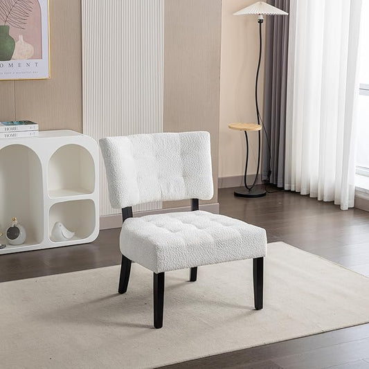 Roundhill Furniture Movile Boucle Tufted Accent Chair with Oversized Seating, White