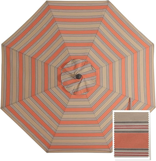 MASTERCANOPY 5-Year-Non-Fading Olefin 9FT Patio Umbrella Replacement Canopy for 8 Ribs- Coffee & Orange Multi-Stripes Canopy Only