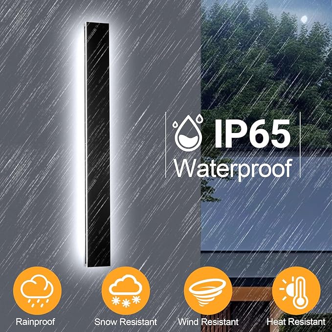 23.6in Modern Outdoor Wall Light,AioTio Upgraded 4.72in Wide Outdoor Wall Sconce,Dimmable Waterproof IP65 Long LED Linear Black Garage Lights,Exterior Wall Lighting fixtures for House,Front Door,Porch