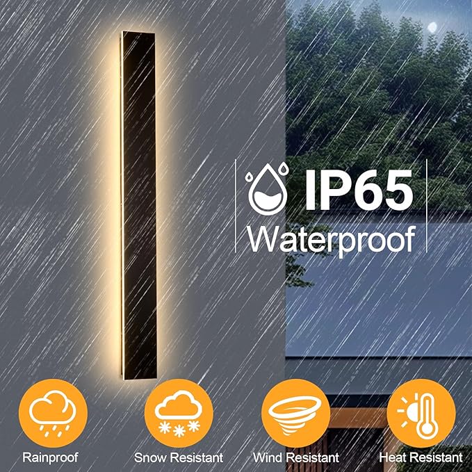 47.2in Outdoor Wall Light Exterior, Black Long LED Outdoor Wall Light Fixtures Wall Mount,Upgraded 4.72in Wide 3000K IP65 Waterproof Modern Porch Sconce Lights for Garage,Courtyard,Patio