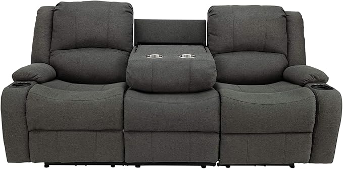 RecPro Charles Powered Double RV Wall Hugger Recliner Sofa | RV Loveseat | RV Furniture | Cloth (Fossil, 80")
