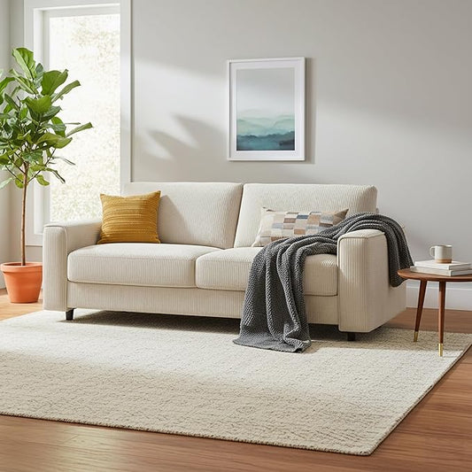 AC Pacific Derek 86" Modern Corduroy Couch for Living Room, Tufted Sofa with Plush Upholstery, High-Density Foam, Sleek Black Legs, Durable Wooden Frame, Sofa, Beige