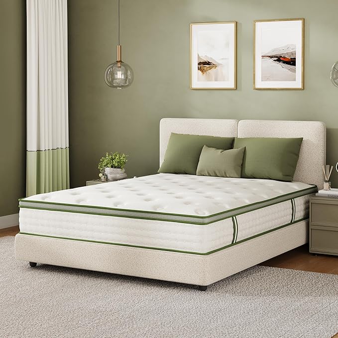 EGOHOME 14 Inch Hybrid Queen Mattress in a Box, Medium Firm Queen Size Mattress, Memory Foam & Individual Pocket Innerspring for Pressure Relief & Motion Isolation, CertiPUR-US Certified, 60"x80"x14"