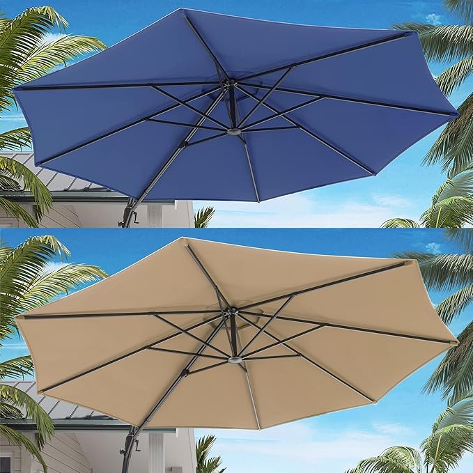 LAUSAINT HOME Outdoor Patio Umbrella with Base included, Deluxe Curvy Cantilever Umbrella Heavy Duty Offset Hanging Umbrella