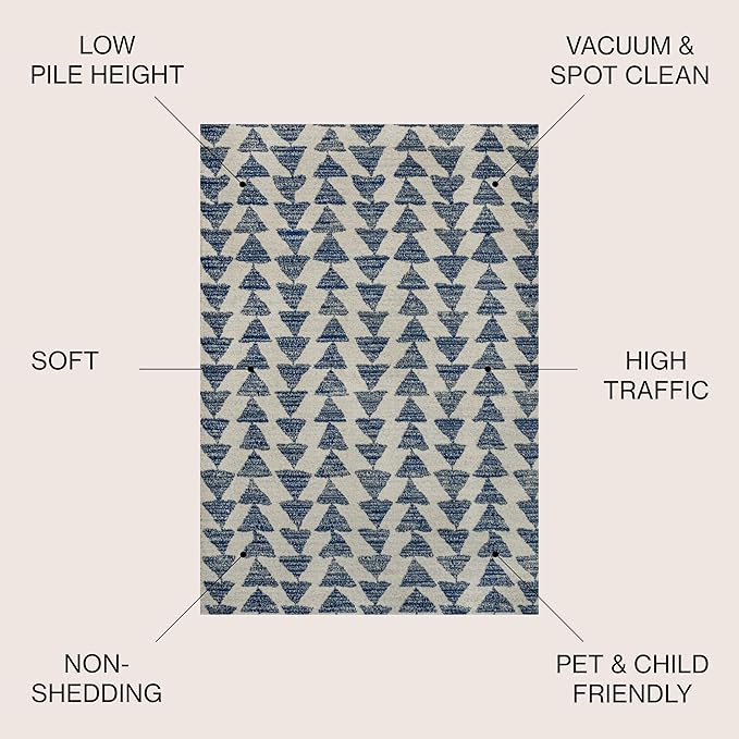 JONATHAN Y Aisha Moroccan Triangle Geometric Cream/Navy Indoor Area Rug, 4x6, Contemporary, Modern, Easy-Cleaning for Living Room, Bedroom, Kitchen, Pet Friendly, Non-Shedding (MOH206D-4)