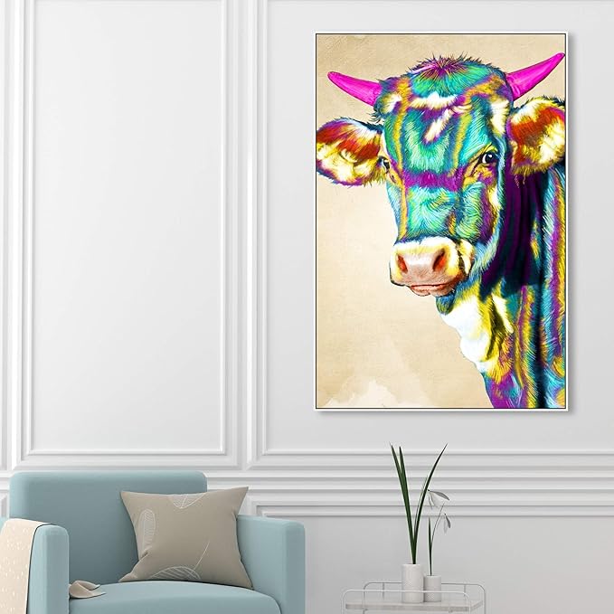 Animals Framed Wall Art Canvas Prints 'Color Glam Cow' Farm Animals