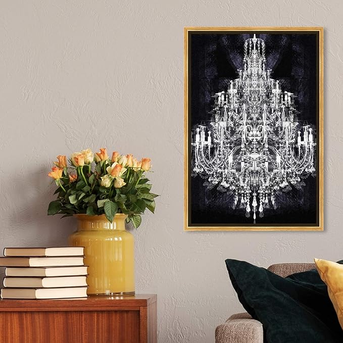 The Oliver Gal Artist Co. Fashion and Glam Framed Wall Art Canvas Prints 'Montecarlo Crystal' Chandeliers Home Décor, 16" x 24", White, Black