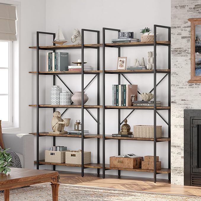 GAOMON 5 Tier Bookshelf, 67.9” Tall Bookcase with 5 Open Book Shelves, Vintage Bookshelves and Bookcases, Large Display Shelves for Home Office, Study Room, Living Room-Rustic Brown