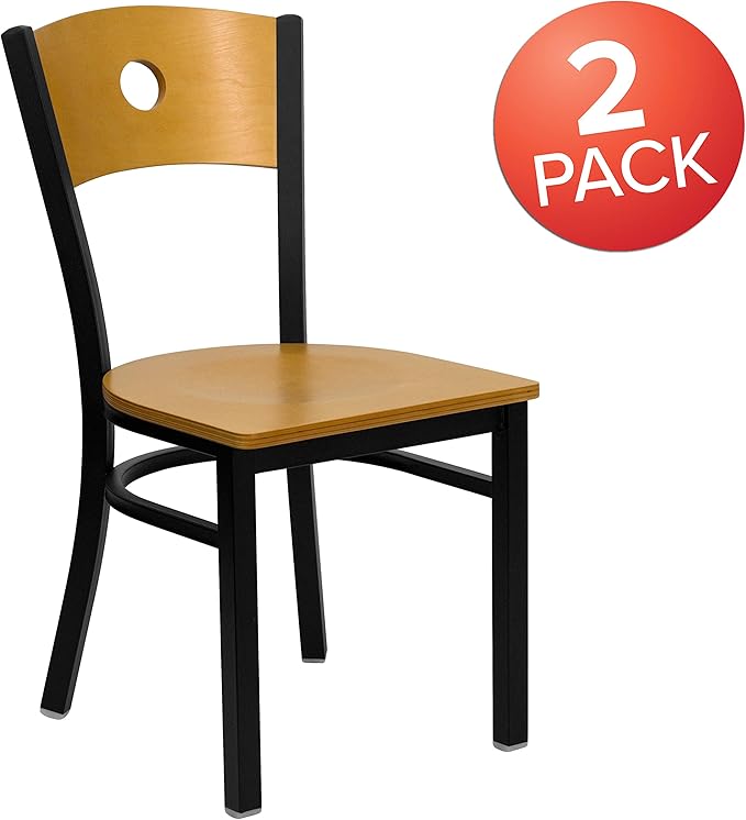 Flash Furniture 2 Pk. HERCULES Series Black Circle Back Metal Restaurant Chair - Natural Wood Back & Seat