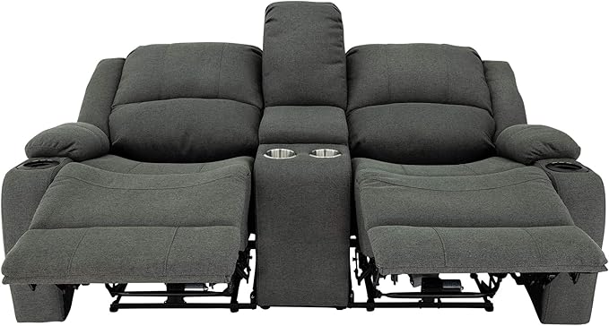 RecPro Charles Powered Double RV Wall Hugger Recliner Sofa | RV Loveseat | RV Furniture | Cloth (Fossil, 70")