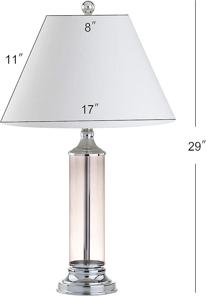 JONATHAN Y 29" Smoked Gray Glass LED Table Lamp Set of 2, Modern Bedside Nightstand Lamps for Living Room Bedroom Office, White Linen Shade, Transitional Decor (JYL4014B-SET2)