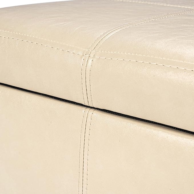 Adeco Modern Faux Leather Cube Storage Ottoman Bench, Warm Beige, Sturdy Footrest with Hidden Storage for Living Room, Bedroom, Entryway - 17.3" Cube, Comfortable Seating