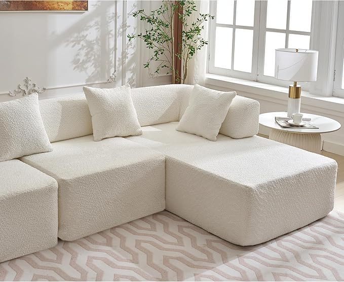 140" L-Shape Couch,Modern Minimalist Sleeper Sofa,Modular Sectional Couches with Chaise,Free Combination Foam-Filled Furniture,4 Seats Corner Chair for Dorm,Apartment,Studio,Office,Beige