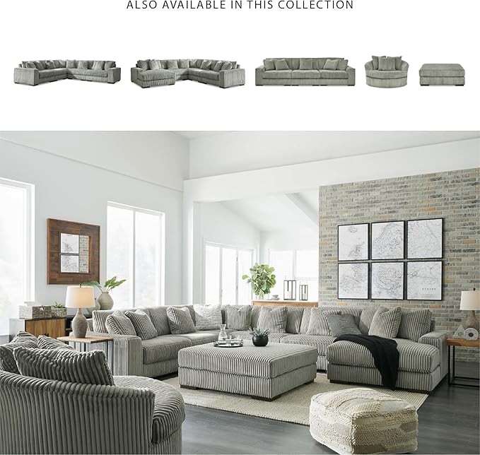 Signature Design by Ashley Lindyn Casual Contemporary 3-Piece Sectional Sofa with Reversible Cushions, Corded Fabric, Feather Cushion, Gray
