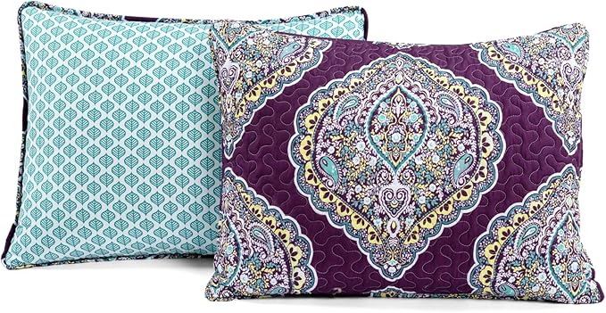 Lush Decor Harley Reversible King Queen Size 5 Piece Set Purple & Turquoise - Boho Bedding Set King Quilt - Purple Quilts - Boho Bedroom Decor