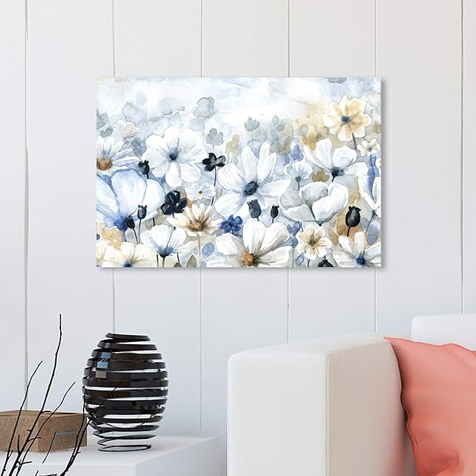 The Oliver Gal Artist Co. Floral and Botanical Wall Art Canvas Prints 'Fields Flowers Home Décor, 30 in x 20 in, Blue, White