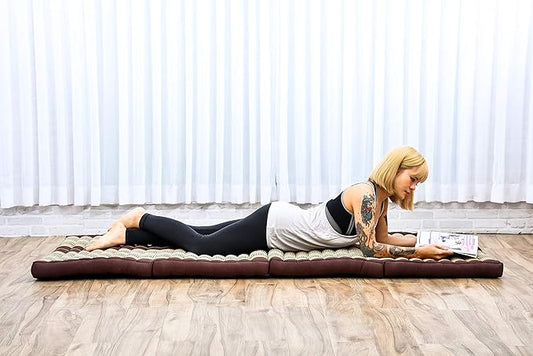 Leewadee Trifold Mattress Standard – Comfortable Thai Massage Pad, Foldable Floor Mattress Filled with Kapok, Perfect to Use as a Sleeping Mat 79 x 28 inches, Brown